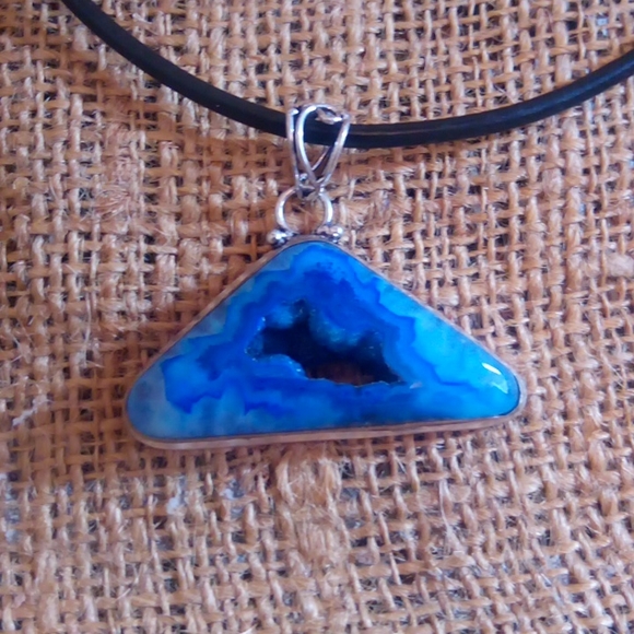 Hand Crafted Jewelry - Blue aqua solar druzy geode quartz necklace
